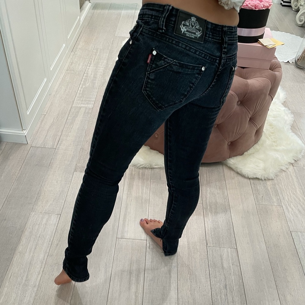 Black Washed Rhinestone Jeans - Picture 4 of 8